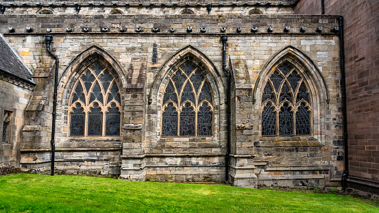 Medieval arches on the facade of Stirling Church in Scotland