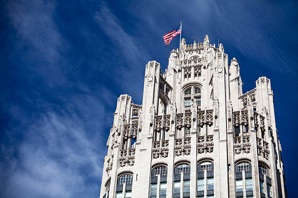 Tribune Tower in Chicago Tribune Tower historic architecture on the shopping district of the Magnificent Mile on Michigan Avenue in Chicago Illinois tribune tower stock pictures, royalty-free photos & images