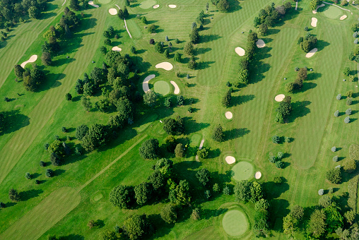 Golf course as seen from the air.