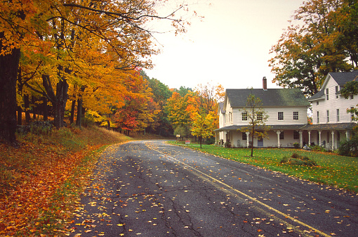 House in the southern Berkshires during the autumn foliage season.