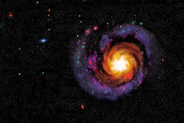 Dancing galaxy Coloured galaxy, digital generation. spiral galaxy stock pictures, royalty-free photos & images