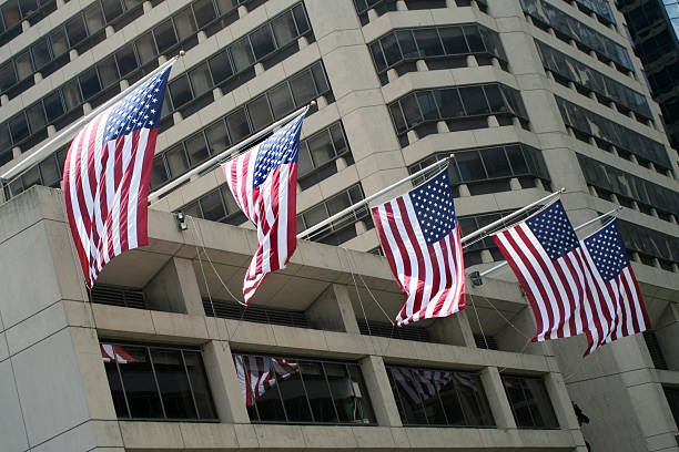 istock American flags on the building 172362244
