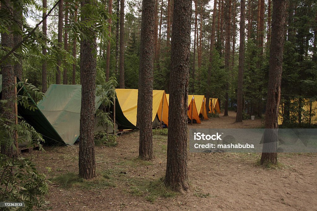 Camping en bois - Photo de Abri de plage libre de droits