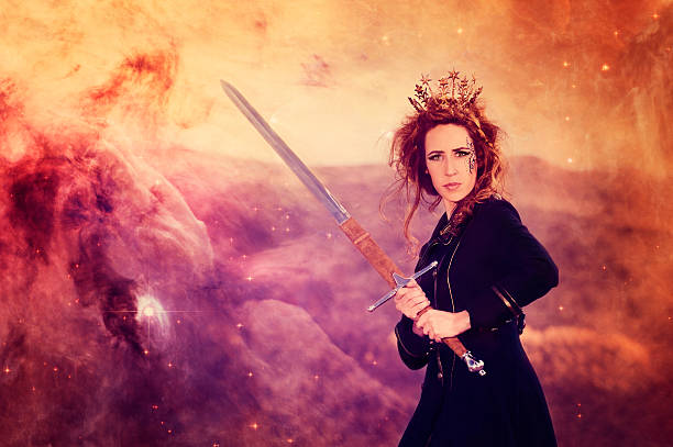 istock Steampunk Warrior Queen Wielding Her Sword and Wearing Crown 172363238