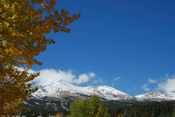 Fall in Breckenridge, CO "Fall in the mountain town of Breckenridge, Colorado brings golden aspen and snow at the higher elevations." tenmile range stock pictures, royalty-free photos & images