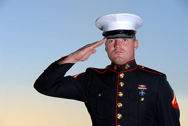 semper fi-всегда faithful - navy officer armed forces saluting стоковые фото и изображения
