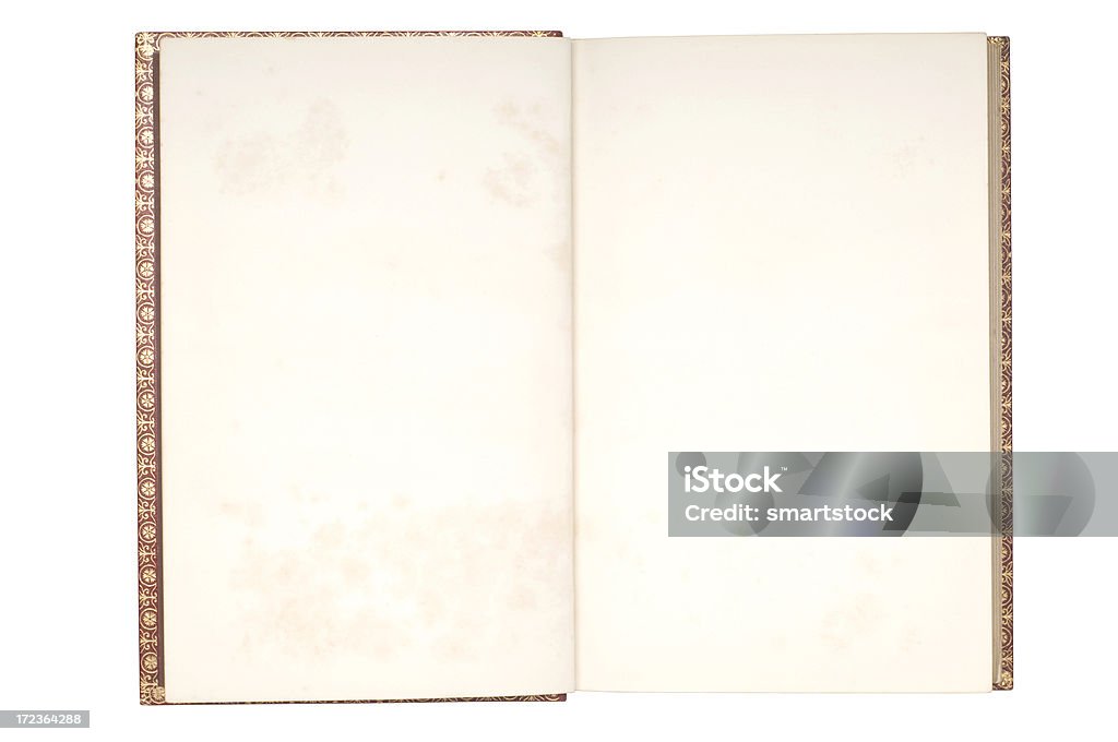 Old Book Showing Two Blank Pages Series Old book with two blank pages near front of book for your copy. Shows a small amount of mildew for that aged look. Aging Process Stock Photo