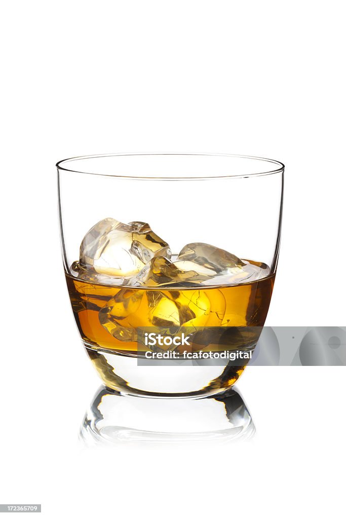 Whisky with Ice Cubes Whisky with Ice Cubes Isolated on White Background. Alcohol - Drink Stock Photo