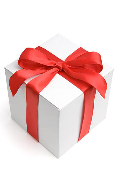 istock White Gift Box with Red Satin Ribbon Bow 172366078