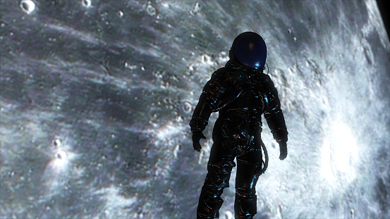 astronaut floating outside the moon,  images used in this composition provided by nasa