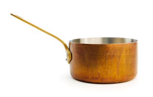 Subject: A copper saucepan isolated in a white background