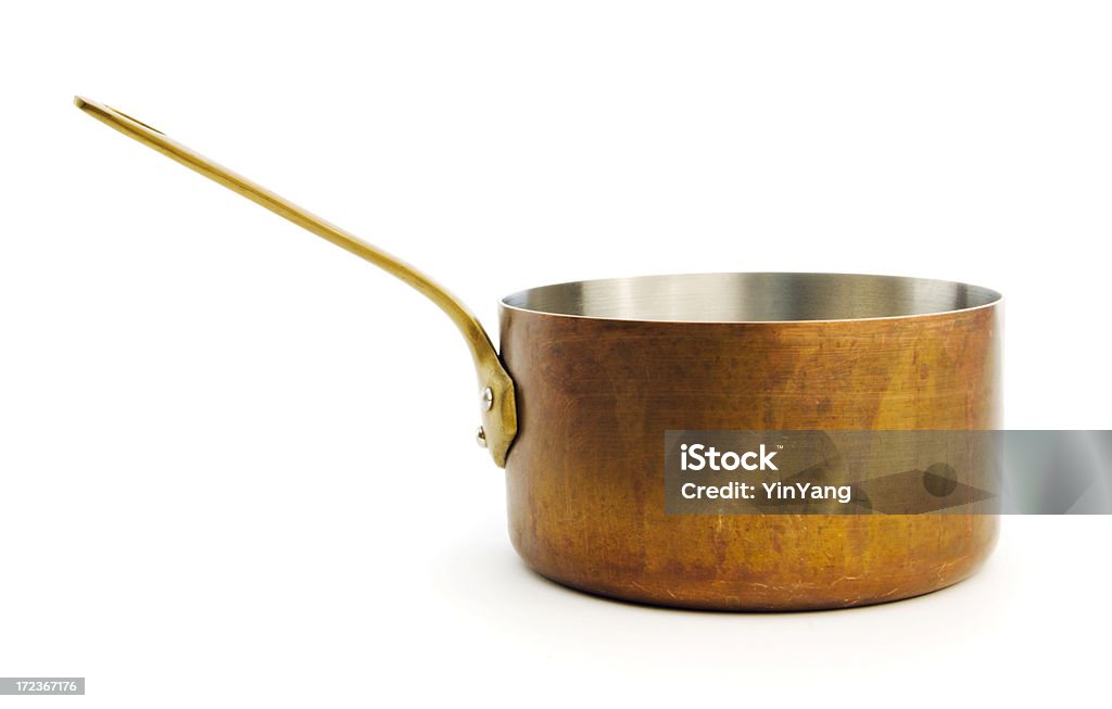 Copper Saucepan Kitchen Cooking Pan Isolated on White Background Subject: A copper saucepan isolated in a white background Copper Stock Photo