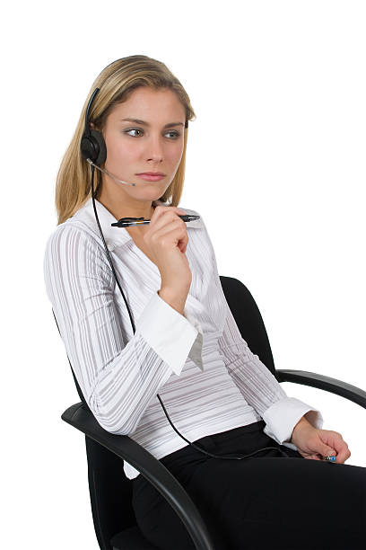 pretty call center operator beautiful female call center operator, headset customer service isolated on white background ... http://istock.sk-websolutions.at/img/istock-banner-jr11.jpg jacraa2007 stock pictures, royalty-free photos & images