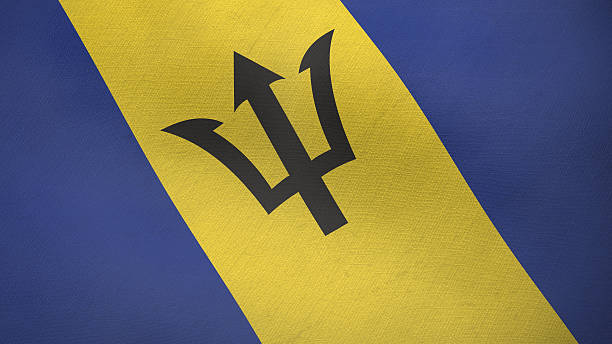 3 d bandeira de barbados - trident barbados flag cotton imagens e fotografias de stock