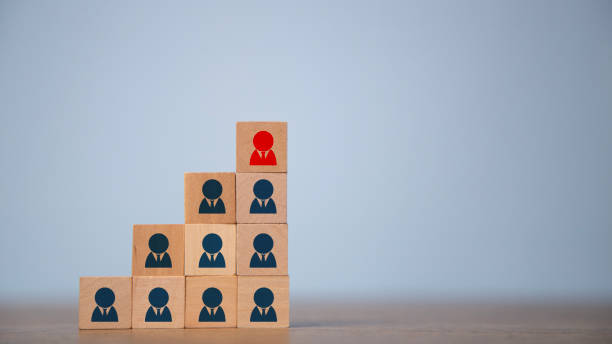 istock Human resource and talent management for recruitment business concept. Stack wooden block steps on a table with people icon, HRM, and recruitment business build team concept. 1723684434