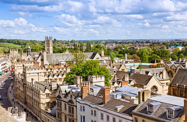 Rooftops of Oxford "Panoramic image of Oxford, England" facade store old built structure stock pictures, royalty-free photos & images