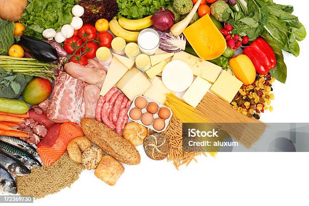 Variedad De Alimentos Foto de stock y más banco de imágenes de Pirámide de comida - Pirámide de comida, Carne, Comestibles