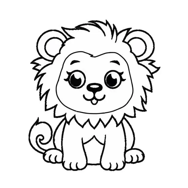 Vector illustration of lion black and white vector illustration for coloring book