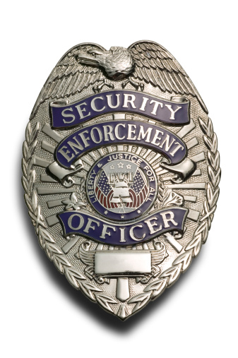 Security officers badge on white with soft shadow. Clipping path included.