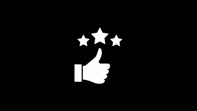 Thumbs up and stars. Customer satisfaction. WHITE icon animation is separate from the background.