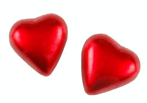 Chocolate hearts covered with red foil