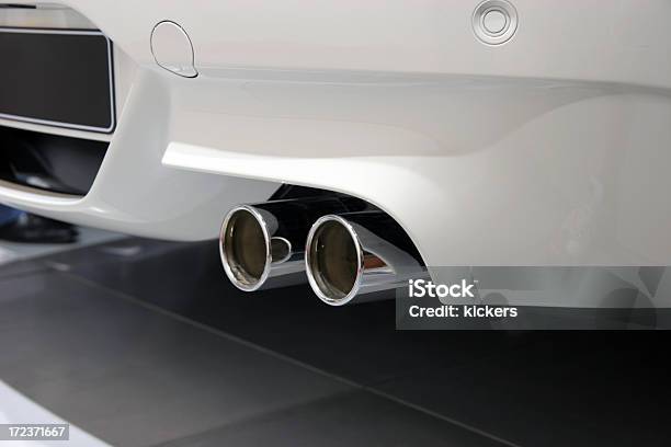 Exhaust Pipe Of White Sports Car Stock Photo - Download Image Now - Exhaust Pipe, Smoke - Physical Structure, Close-up