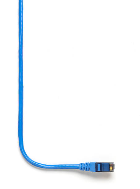 Ethernet cable bent at right angle on white background Blue ethernet cable on white with soft shadow. cable network connection plug computer cable internet stock pictures, royalty-free photos & images