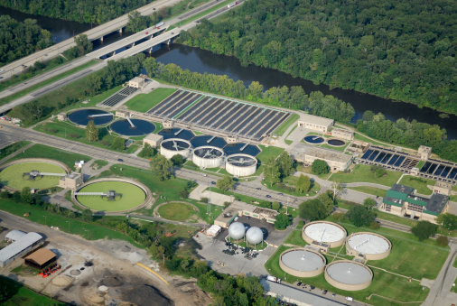 Waste water treatment plant as seen from the air.