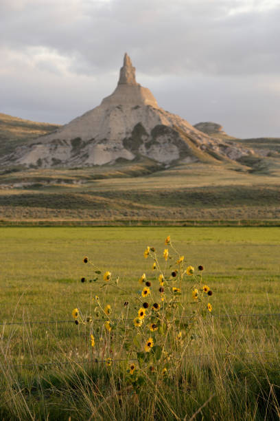 скалы дымовой трубы - nebraska chimney rock the oregon trail great plains стоковые фото и изображения