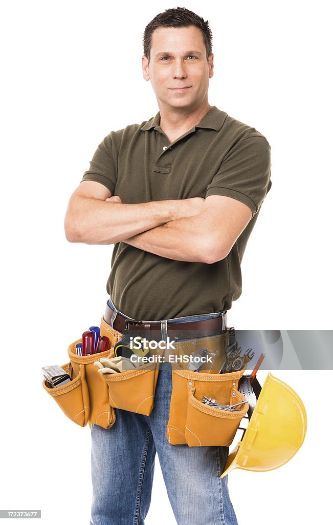 Konstruktion Auftragnehmer Carpenter, isoliert auf weißem Hintergrund - Lizenzfrei Arbeiter Stock-Foto
