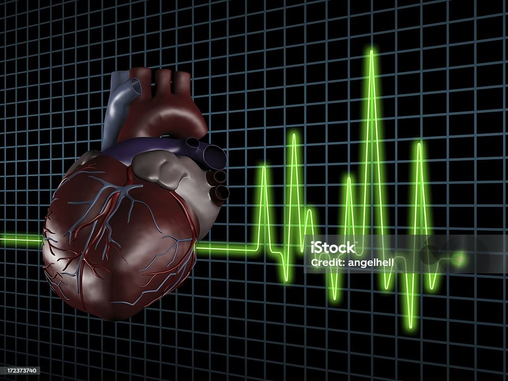 Электрокардиограмма (ЭКГ или ЭКГ) с сердце человека на экране - Стоковые фото Cardiac Notch роялти-фри