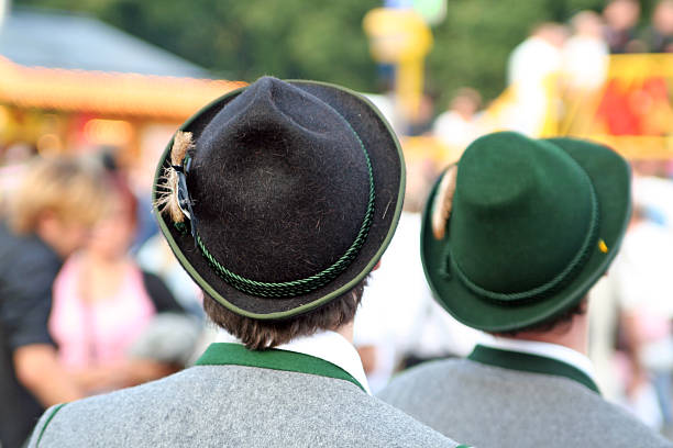 Two boys with hats at the Octoberfest stock photo