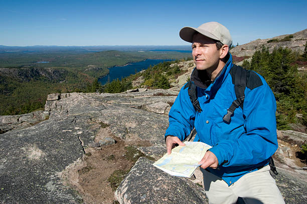 excursionismo, maine - orienteering map maine hiking fotografías e imágenes de stock