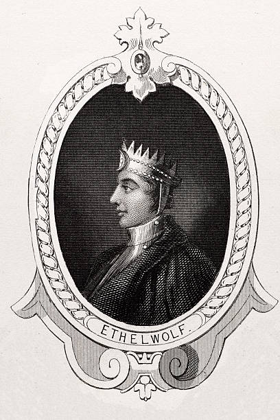 ethelwolf mit king-size-bett - crown king illustration and painting engraving stock-grafiken, -clipart, -cartoons und -symbole