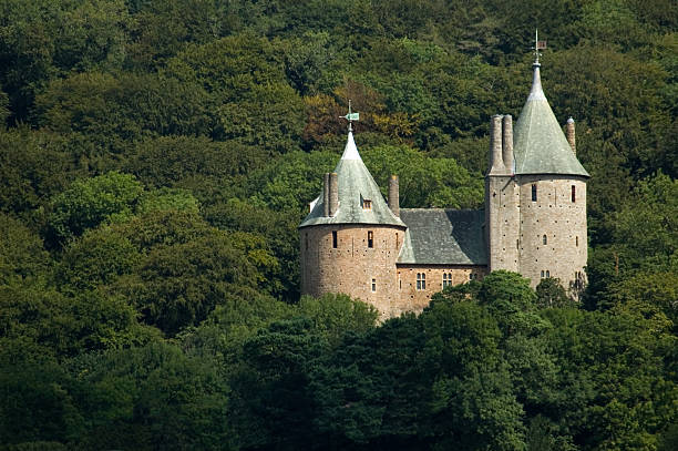 Castell Coch "Castell Coch (Red Castle) near Cardiff, South Wales. Built in the 1870s." cardiff wales stock pictures, royalty-free photos & images