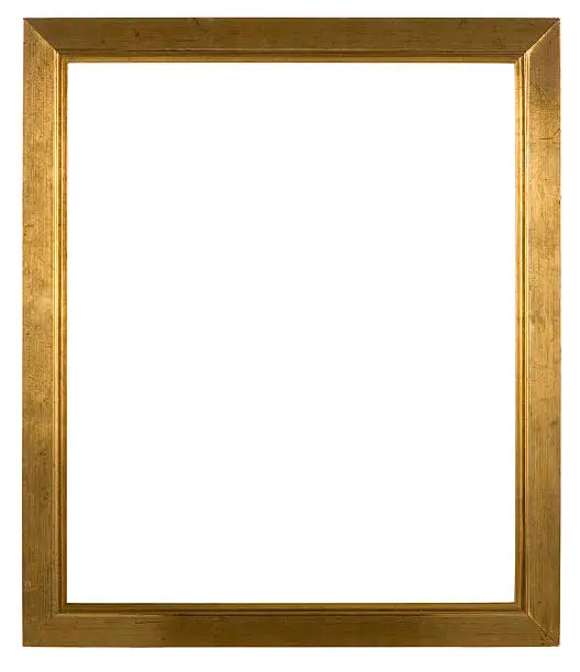 Photo of Empty wooden picture frame isolated on white background