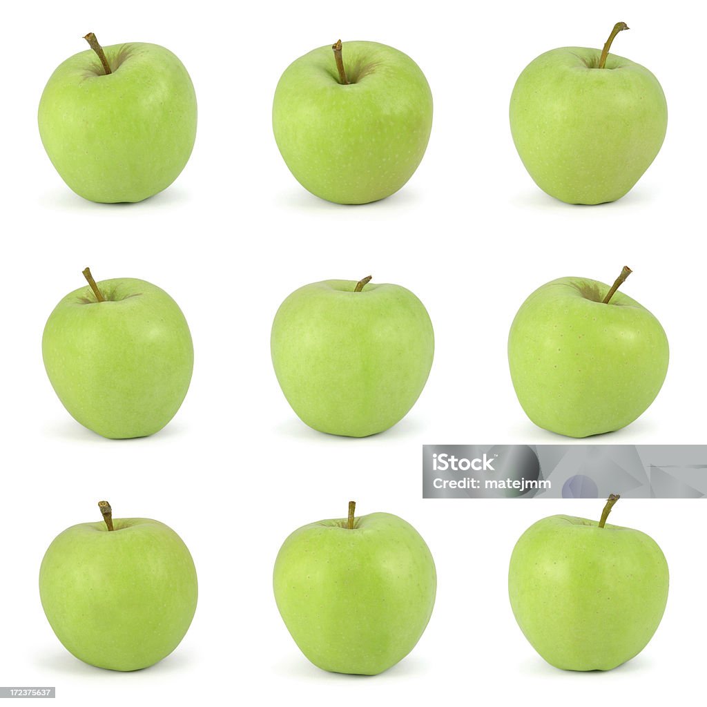 Nine apples XXL Green apples on white background. Clipping path included.9 daisies Apple - Fruit Stock Photo