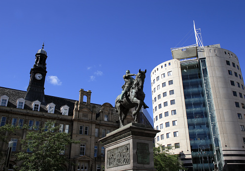 Leeds City Square - Leeds West Yorkshire. Showing the statue of The Black Prince. 