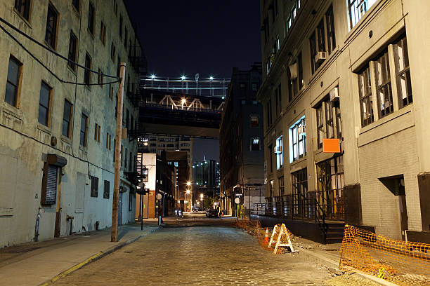 Deserted Brooklyn DUMBO Cobblestone Backstreet at Night
