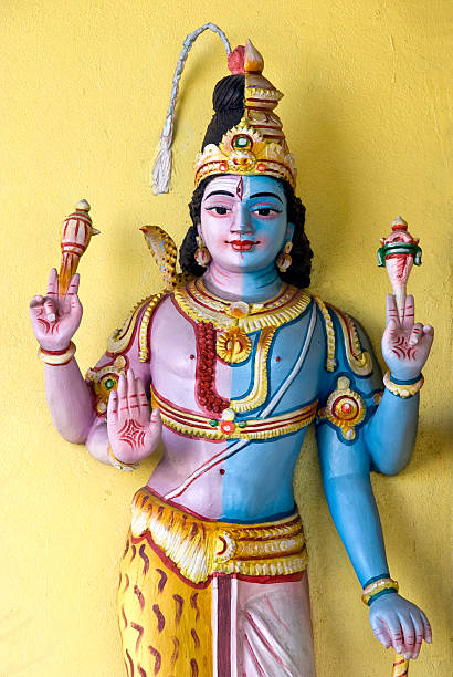 Statue of Hindu god on yellow background
