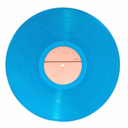 Blue vynil disk with a cream-coloured centrum