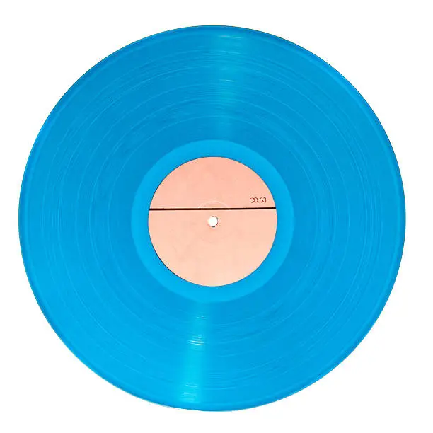 Blue vynil disk with a cream-coloured centrum