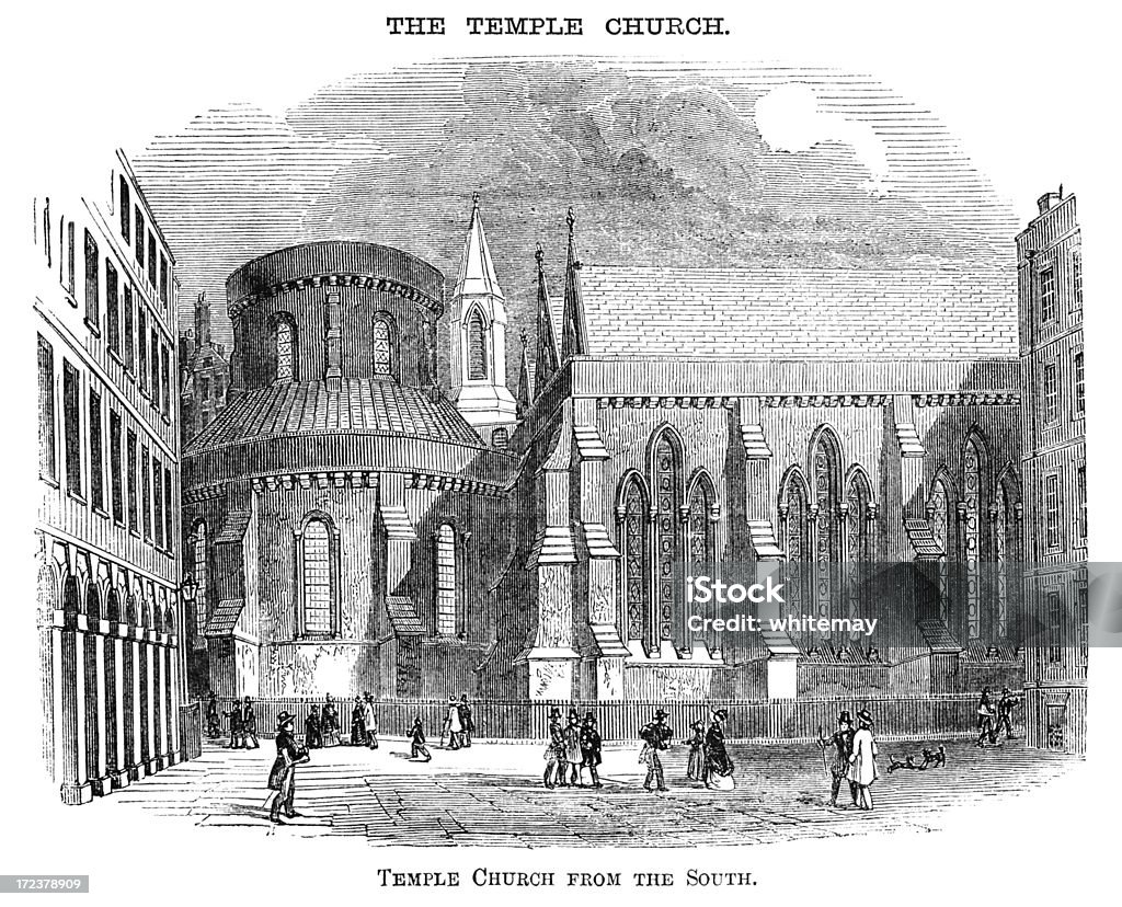 Templo Igreja, Londres, do Sul (Victorian Xilogravura) - Royalty-free Templo Ilustração de stock