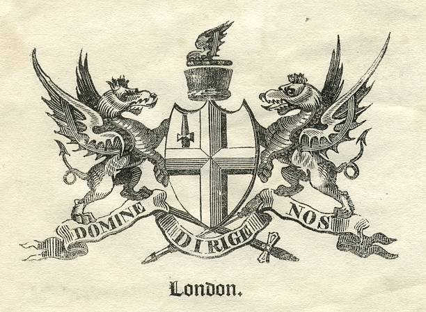 ilustrações, clipart, desenhos animados e ícones de armorial do século xix da cidade de londres - latin motto