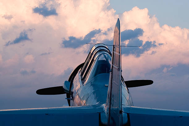 Front part of a light aircraft and propeller. Screws, texture, surface, close-up
