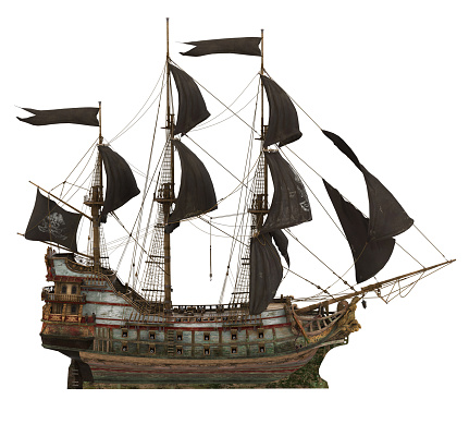 Pirate Sail Ship isolated on white background. 3D render