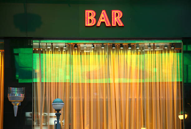 Neon Bar Sign Above Window stock photo