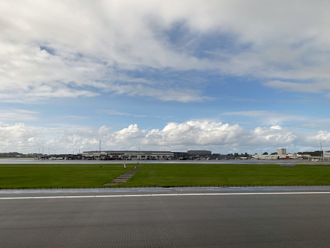 View from the main runway of Sola airport in the city of Stavanger in Norway