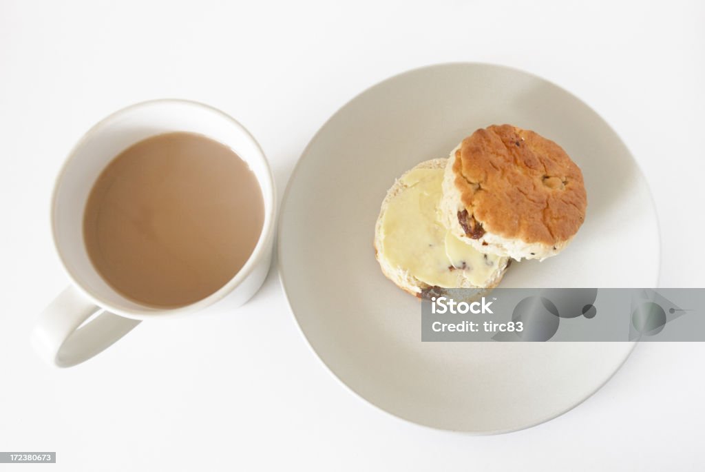 Buttered scone em um prato e Xícara de Café - Royalty-free Bolo - Sobremesa Foto de stock