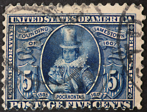 1907 postage stamp with Pacahontas.